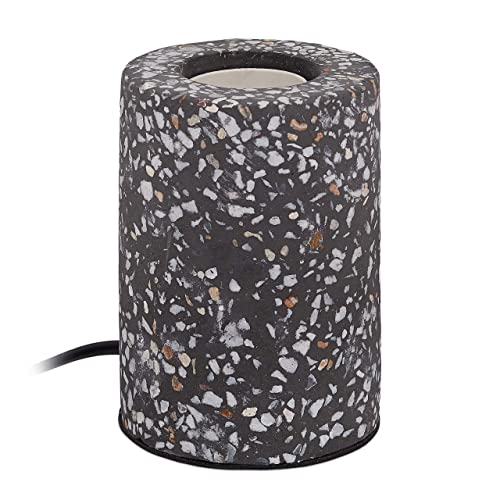 Relaxdays Tischlampe Terrazzo, HxD: 11 x 8 cm, kleine Tischleuchte ohne Schirm, E27-Fassung, runde Steinlampe, anthrazit von Relaxdays