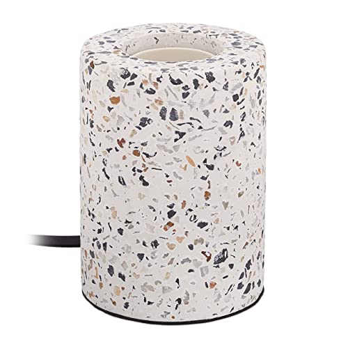 Relaxdays Tischlampe Terrazzo, HxD: 11 x 8 cm, kleine Tischleuchte ohne Schirm, E27-Fassung, runde Steinlampe, weiß von Relaxdays