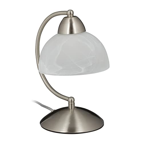 Relaxdays Tischlampe Touch, Retro Design, E14-Fassung, dimmbare Nachttischlampe, Glas & Eisen, HBT 25x15x19 cm, silber von Relaxdays