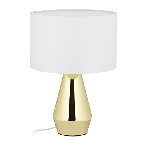 Relaxdays Tischlampe Touch dimmbar, moderne Nachttischlampe, HxD: 40 x 29 cm, E27, Tischleuchte mit Schirm, gold/weiß von Relaxdays