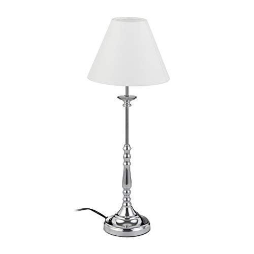 Relaxdays Tischlampe Vintage, Stoff Lampenschirm, spiegelnd verchromt, Dekolampe, E14, H x D 55 x 21 cm, silber/weiß Relaxdays Tischlampe Vintage, Stoff Lampenschirm, spiegelnd verchromt, Dekolampe, E14, H x D 55 x 21 cm, silber/weiß von Relaxdays