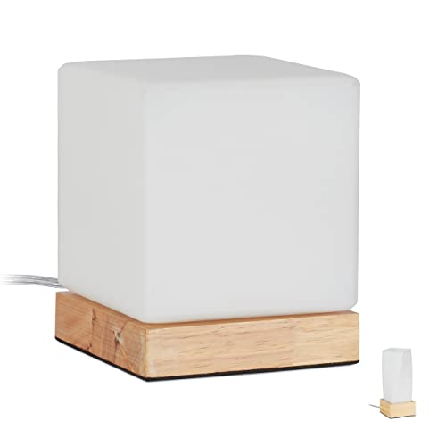 Relaxdays Tischlampe Würfel, Wohn- & Schlafzimmer, Holz & Milchglas, E14 Nachttischlampe, 15 x 12 x 12 cm, weiß/natur Relaxdays Tischlampe Würfel, Wohn- & Schlafzimmer, Holz & Milchglas, E14 Nachttischlampe, 15 x 12 x 12 cm, weiß/natur von Relaxdays