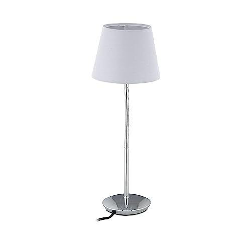 Relaxdays Tischlampe flexibel, mit Stoffschirm, verchromter Fuß, E14 Fassung, Nachttischlampe, HxD: 47 x 17 cm, weiß von Relaxdays