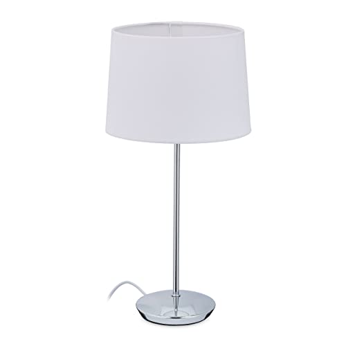 Relaxdays Tischlampe mit Stoffschirm, verchromter Fuß, E14 Fassung, Wohn- & Schlafzimmer, moderne Nachttischlampe, weiß, 44 x 22 x 22 cm Relaxdays Tischlampe mit Stoffschirm, verchromter Fuß, E14 Fassung, Wohn- & Schlafzimmer, moderne Nachttischlampe, weiß, 44 x 22 x 22 cm von Relaxdays