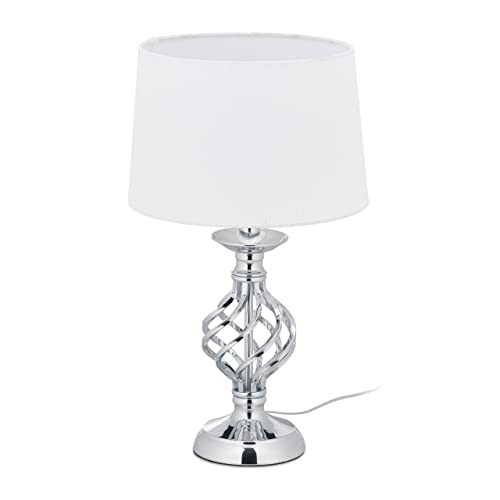 Relaxdays Tischlampe modern, Nachttischlampe Touch, 3 Stufen dimmbar, E14, Tischleuchte edel, 43,5 x 25 cm, silber/weiß von Relaxdays
