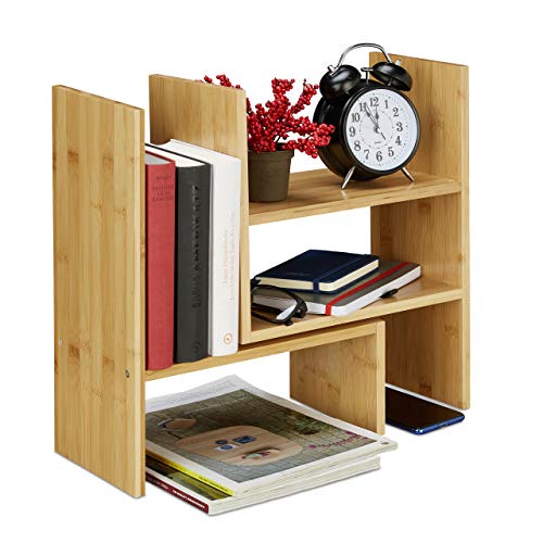 Relaxdays Tischregal Bambus, Verstellbarer Organizer, für Schreibtisch, Küche & Bad, Aufsatzregal, klein, H: 40cm, Natur, 1 Stück von Relaxdays