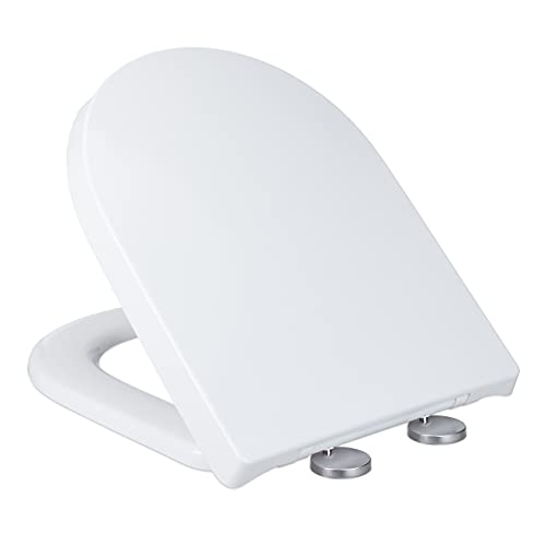 Relaxdays Toilettendeckel mit Absenkautomatik, WC Sitz D-Form, abnehmbar, Klobrille Duroplast, BxT: 37,5 x 45,5 cm, weiß von Relaxdays