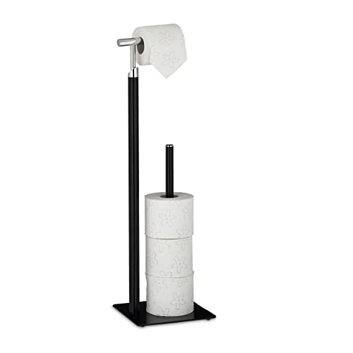 Relaxdays Toilettenpapierhalter, Ständer für 4 Ersatzrollen, stehender Klopapierhalter, 71 x 20 x 20 cm, schwarz/Silber von Relaxdays