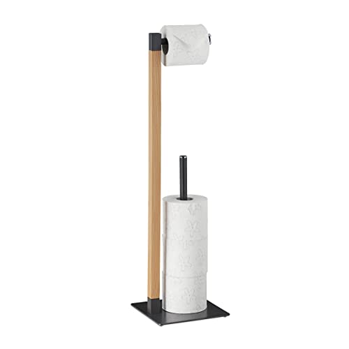 Relaxdays Toilettenpapierhalter, Ständer für 4 Ersatzrollen, stehender Klopapierhalter, HBT 73x20x20 cm, anthrazit/Natur von Relaxdays