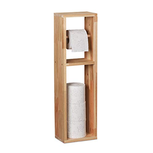 Relaxdays Toilettenpapierhalter, Walnuss Holz, zur Wandmontage oder stehend, Ersatzrollenhalter HxBxT 70x20x13 cm, natur von Relaxdays