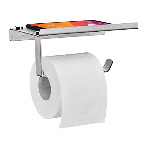 Relaxdays Toilettenpapierhalter, mit Ablage, Klopapierhalter Edelstahl gebürstet, Wandmontage, HBT 8x18x9,5 cm, silber von Relaxdays