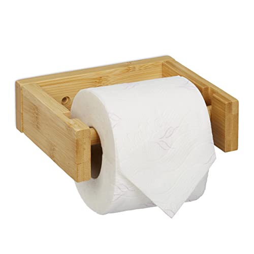 Relaxdays Toilettenpapierhalter Bambus, Klopapierhalter fürs Bad, Wand, klebend, Klorollenhalter HBT: 5x16x13 cm, Natur von Relaxdays