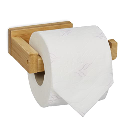 Relaxdays Toilettenpapierhalter Bambus, Klopapierhalter fürs Bad, Wand, klebend, Klorollenhalter HxBxT: 4x14x9 cm, Natur von Relaxdays