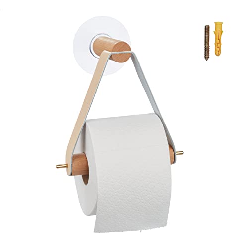 Relaxdays Toilettenpapierhalter aus Holz, für Bad, Wand, Band, klebend, Klorollenhalter HxBxT: 18x18x8 cm, modern, Natur von Relaxdays