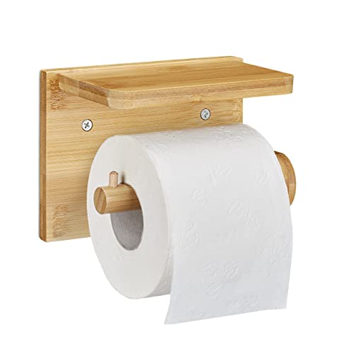 Relaxdays Toilettenpapierhalter mit Ablage, für Handy & Feuchttücher, Bambus Klopapierhalter, HBT 12x16x10,3 cm, natur von Relaxdays