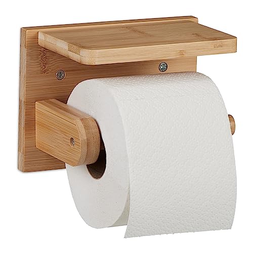 Relaxdays Toilettenpapierhalter mit Ablage, für Handy & Feuchttücher, Klopapierhalter Bambus, HBT: 12x16x10 cm, Natur von Relaxdays