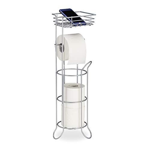 Relaxdays Toilettenpapierhalter stehend, mit Ablage, 3 Rollen Klopapier, modern, Metall, HBT: 57,5x18,5x17,5 cm, silber Relaxdays Toilettenpapierhalter stehend, mit Ablage, 3 Rollen Klopapier, modern, Metall, HBT: 57,5x18,5x17,5 cm, silber von Relaxdays
