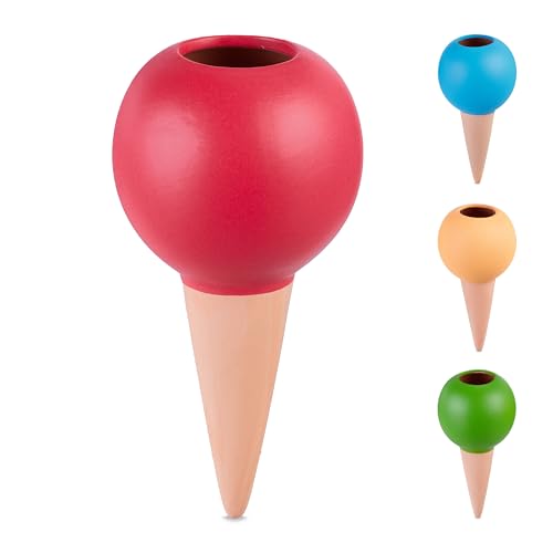 Relaxdays Tonkegel Bewässerung, 4er Set, je 300ml, Gießhilfe für Zimmerpflanzen, Kugel-Design, Bewässerungsstecker, bunt von Relaxdays