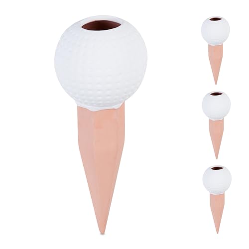 Relaxdays Tonkegel Golfball, 4er Set, Bewässerungskugeln, für 1,5 L PET-Flaschen, Gießhilfe, Keramik, weiß/terrakotta von Relaxdays