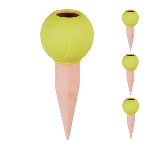 Relaxdays Tonkegel Tennisball, 4er Set, Bewässerungskugeln, für 1,5 L PET-Flaschen, Gießhilfe, Keramik, gelb/terrakotta von Relaxdays