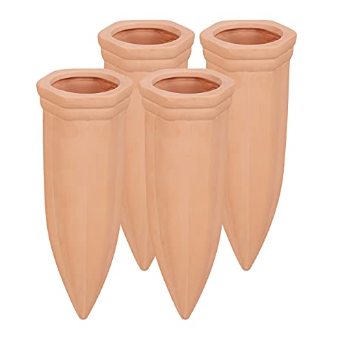 Relaxdays Tonspitzen Bewässerung, 4er Set, Gießhilfe für 1,5 l PET Flaschen, Gießkegel HBT: 15 x 5,5, x 5 cm, terracotta von Relaxdays