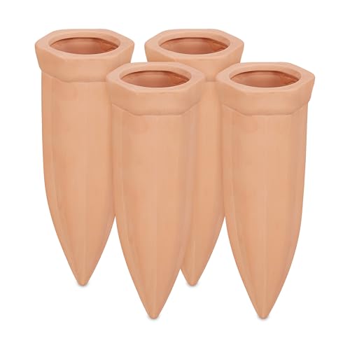 Relaxdays Tonspitzen Bewässerung, 4er Set, Gießhilfe für 1,5 l PET Flaschen, Gießkegel HBT: 15 x 5,5, x 5 cm, terracotta von Relaxdays