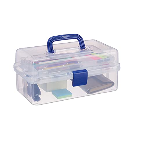 Relaxdays Transparente Plastikbox, 9 Fächer, Werkzeugbox, Nähkästchen, Werkzeugkoffer, Werkzeug, HBT 14x33x19 cm, blau von Relaxdays