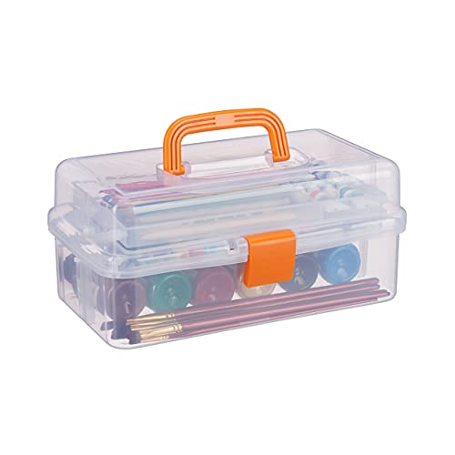 Relaxdays Transparente Plastikbox, 9 Fächer, Werkzeugbox, Nähkästchen, Werkzeugkoffer, Werkzeug, HBT 14x33x19 cm, orange von Relaxdays