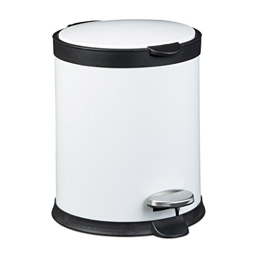 Relaxdays Treteimer 5 L aus Metall H x D: 27,5 x 23 cm Abfalleimer in Edelstahl-Optik als Abfallbehälter mit Absenkautomatik Tretmülleimer für Küche und als Kosmetikeimer im Bad Tretmülleimer, weiß von Relaxdays