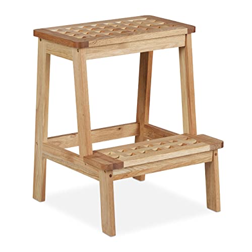 Relaxdays Tritthocker Walnussholz, 2 Stufen, Trittschemel Kinder, bis 60 kg, HBT: 47x38x38 cm, Pflanzenhocker, Natur von Relaxdays