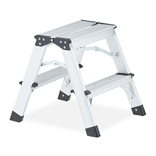 Relaxdays Trittleiter, 2 Stufen, klappbare Bockleiter, Alu, beidseitig begehbar, bis 120 kg, Stehleiter, Silber/schwarz Relaxdays Trittleiter, 2 Stufen, klappbare Bockleiter, Alu, beidseitig begehbar, bis 120 kg, Stehleiter, Silber/schwarz von Relaxdays