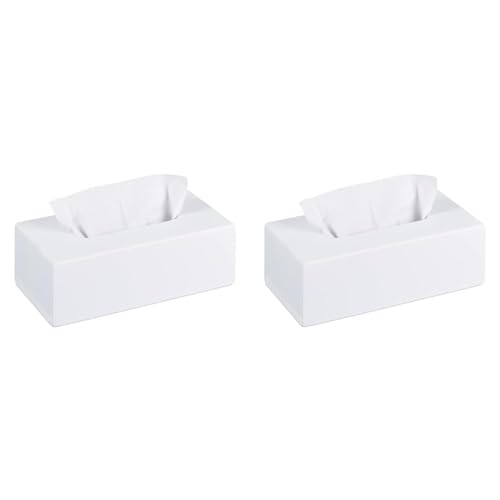Relaxdays Tücherbox Bambus, Taschentuchbox mit Schiebeboden, Tissue Box für Taschentücher, HxBxT: 7,5 x 24 x 12 cm, weiß 10023252 (Packung mit 2) von Relaxdays