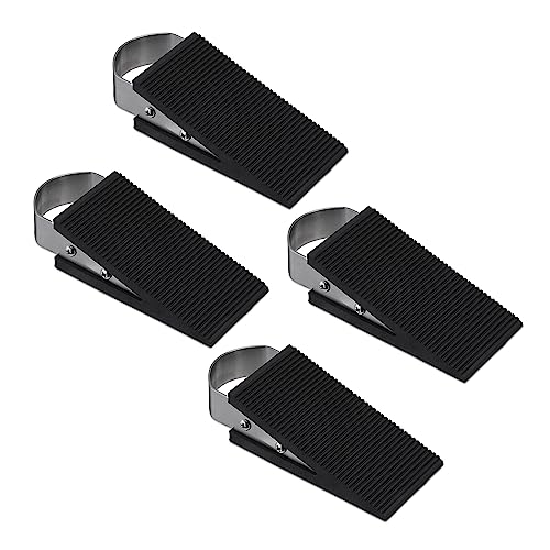 Relaxdays Türkeil 4er Set, Türstopper Boden, Gummi & Edelstahl, HBT: 3 x 5 x 12,5 cm, rutschfeste Keile, schwarz/Silber, Pack von Relaxdays