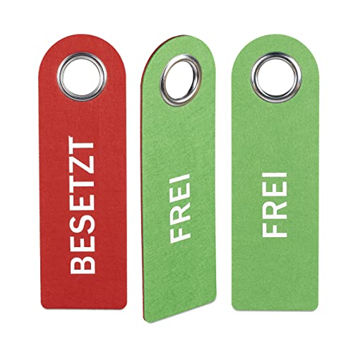 Relaxdays Türschild Besetzt Frei, 3er Set, WC Schild zum Aufhängen, beidseitig, Bad & Büro, Filz Türhänger, rot/grün von Relaxdays
