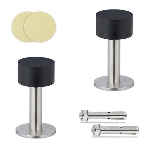 Relaxdays Türstopper, 2er Set, selbstklebend o. zum Schrauben, Edelstahl & Gummi, Boden- & Wandpuffer, schwarz/Silber Relaxdays Türstopper, 2er Set, selbstklebend o. zum Schrauben, Edelstahl & Gummi, Boden- & Wandpuffer, schwarz/Silber von Relaxdays