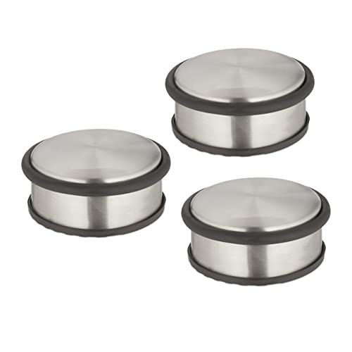 Relaxdays Türstopper 3er Set, HxD 4,5 x 10,5 cm, flach & schwer, rutschfest, Türzuschlagbremse Edelstahl, Silber/schwarz, ‎10% Gummi, 20% Eisen, 70% von Relaxdays