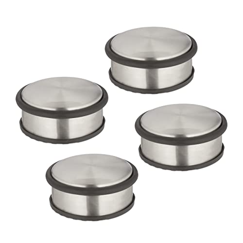 Relaxdays Türstopper 4er Set, HxD 4,5 x 10,5 cm, flach & schwer, rutschfest, Türzuschlagbremse Edelstahl, silber/schwarz von Relaxdays