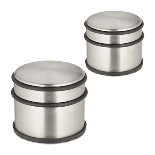 Relaxdays Türstopper Edelstahl, 2er Set, HxD: 7,5 x 9 cm, hoch & schwer, rutschfest, Türzuschlagbremse, silber/schwarz von Relaxdays