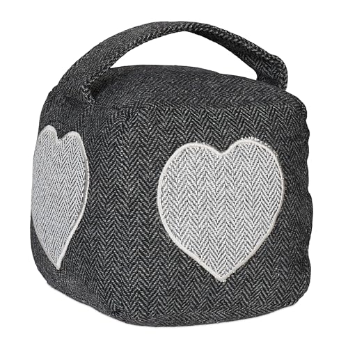 Relaxdays Türstopper Herz, Stoff mit Sandfüllung, Türpuffer für Boden, Deko Türsack, HxBxT: 18 x 15 x 15 cm, grau/weiß von Relaxdays