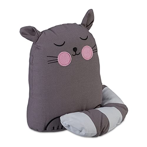 Relaxdays Türstopper Katze, Stoff & Sand, Türpuffer für Boden, innen, HBT: 22 x 20 x 15,5 cm, Deko Türsack Tier, grau von Relaxdays
