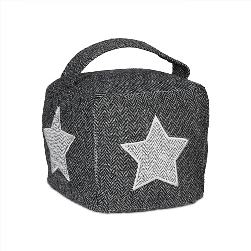 Relaxdays Türstopper Stern, Stoff mit Sandfüllung, Türpuffer für Boden, Deko Türsack, HxBxT: 18 x 15 x 15 cm, grau/weiß von Relaxdays