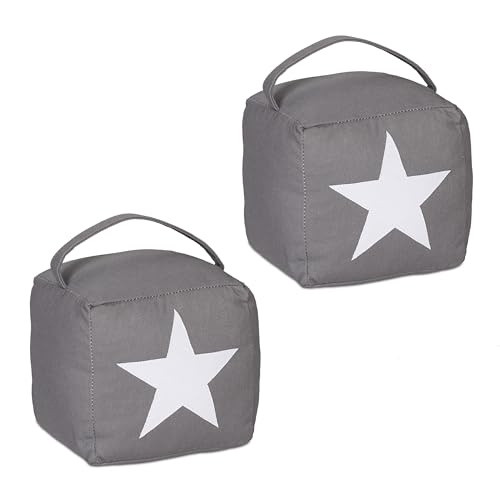 Relaxdays Türstopper Stern 2er Set, Stoff mit Sandfüllung, Türpuffer Boden, Deko Türsack, HxBxT: 18x15x15 cm, grau/weiß von Relaxdays