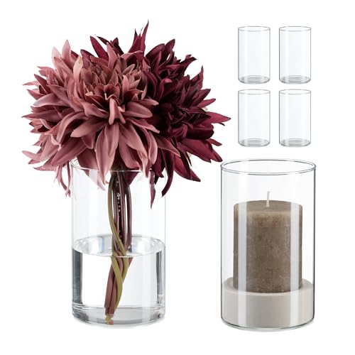 Relaxdays Vasen aus Glas, Blumenvasen im 6er Set, Glasvasen für Blumen & Kerzen, HD: 15 x 9,5 cm, Tischvase, transparent Relaxdays Vasen aus Glas, Blumenvasen im 6er Set, Glasvasen für Blumen & Kerzen, HD: 15 x 9,5 cm, Tischvase, transparent von Relaxdays
