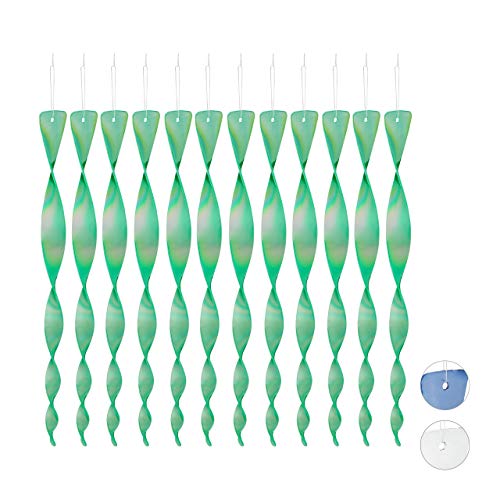 Relaxdays Vogelabwehr Spirale, 12er Set, reflektierend, Balkon & Garten, Windspirale, 40 cm lang, Vogelschreck, grün von Relaxdays