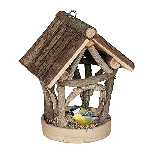 Relaxdays Vogelfutterhaus Holz, zum Aufhängen, Garten, Vogelfutterspender Kleinvögel, HxBxT 22,5 x 17 x 13,5 cm, Natur von Relaxdays