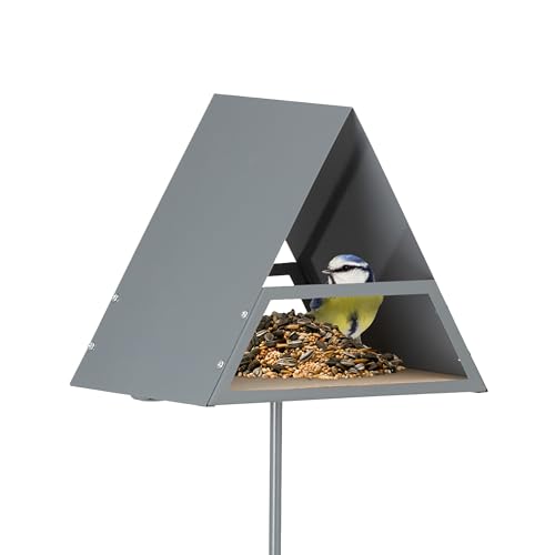 Relaxdays Vogelfutterhaus mit Erdspieß, Metall, HxBxT: 121 x 25,5 x 19,5 cm, rattensicher, Futterhaus Vögel, grau/Natur von Relaxdays