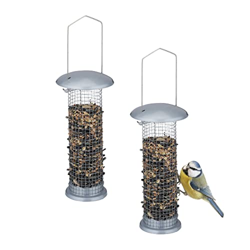 Relaxdays Vogelfutterspender 2er Set, für Erdnüsse, Mehlwürmer, zum Aufhängen, Vogelfuttterstation HxD: 33x10 cm, Silber Relaxdays Vogelfutterspender 2er Set, für Erdnüsse, Mehlwürmer, zum Aufhängen, Vogelfuttterstation HxD: 33x10 cm, Silber von Relaxdays