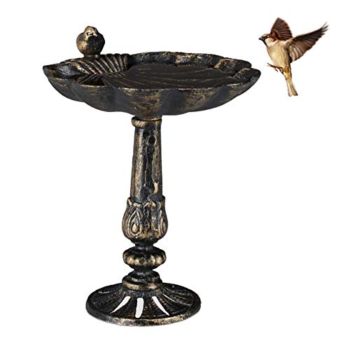 Relaxdays Vogeltränke Gusseisen, Gartendeko antikes Design, Vogelfutterstelle stehend, Wasserschale f. Wildvögel, bronze, 24.5 x 22 x 18 cm von Relaxdays
