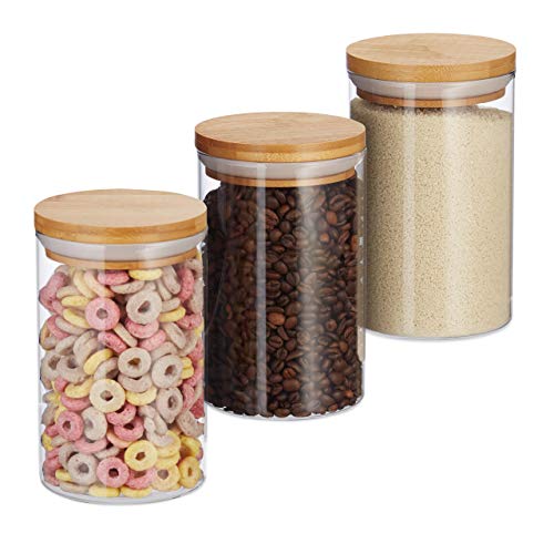 Relaxdays Vorratsdosen Glas, 3er Set, für Pasta, Reis, Müsli, Kaffeebohnen, Volumen 800 ml, HxD 16x9,5 cm, , natur von Relaxdays