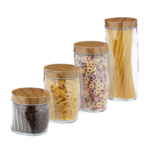 Relaxdays Vorratsgläser 4er Set, je 600, 1000, 1500, 2000 ml, für Müsli, Pasta, Reis, Schraubdeckel Metall, transparent von Relaxdays